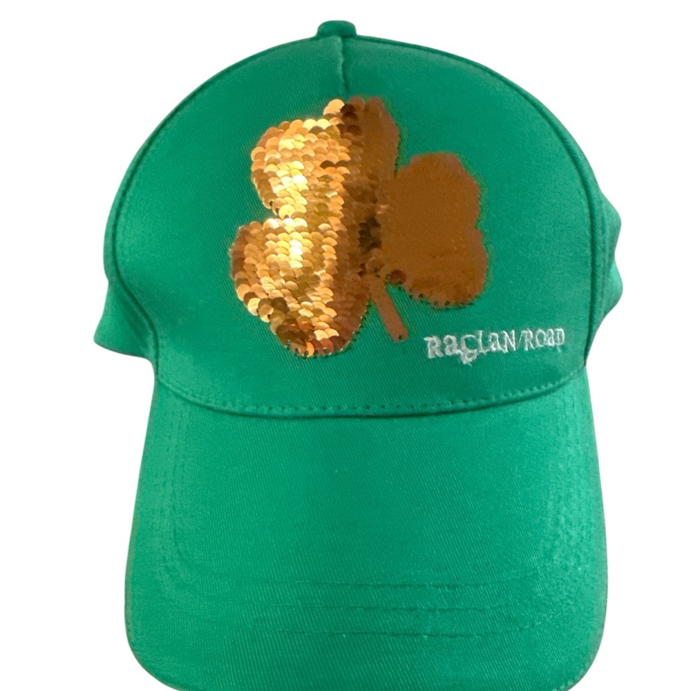 3/$20 Raglan Road Green Sequin Shamrock Ball Cap Unisex  OS Festive Irish Bling